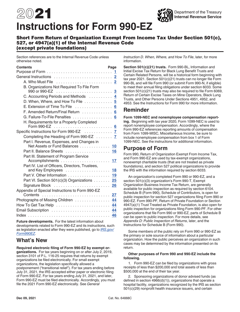 Instructions for IRS Form 990-EZ Short Form Return of Organization Exempt From Income Tax, Page 1