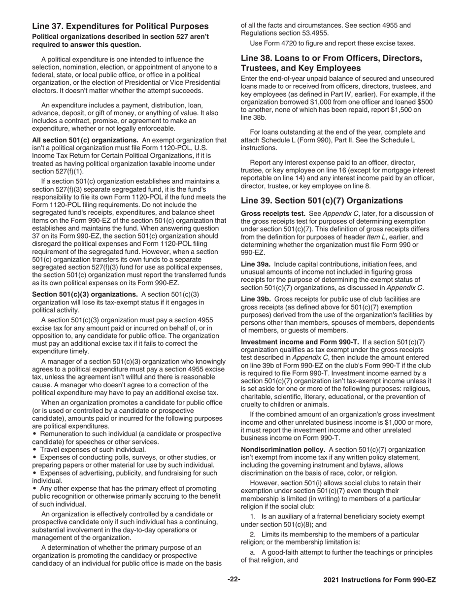 Instructions for IRS Form 990-EZ Short Form Return of Organization Exempt From Income Tax, Page 22