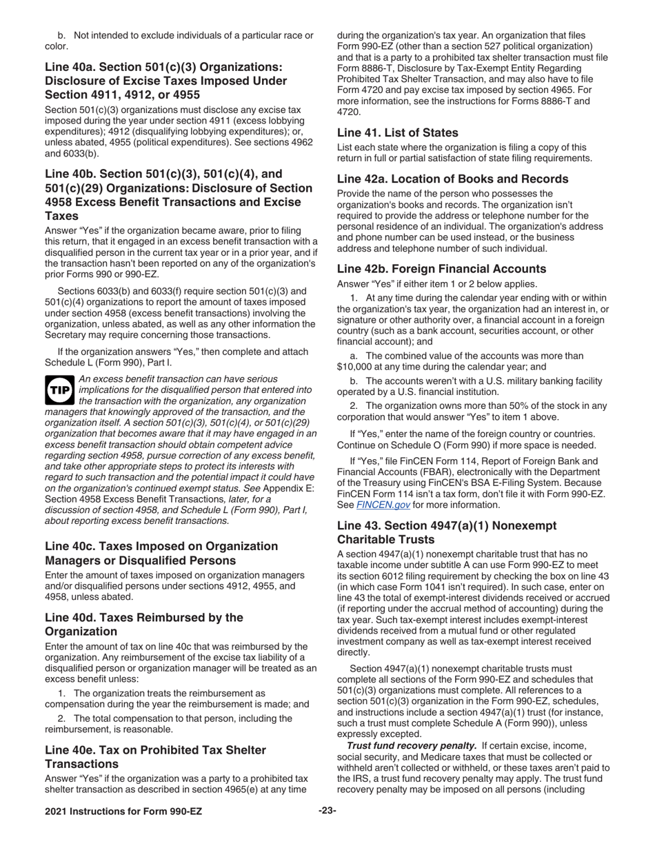 Instructions for IRS Form 990-EZ Short Form Return of Organization Exempt From Income Tax, Page 23