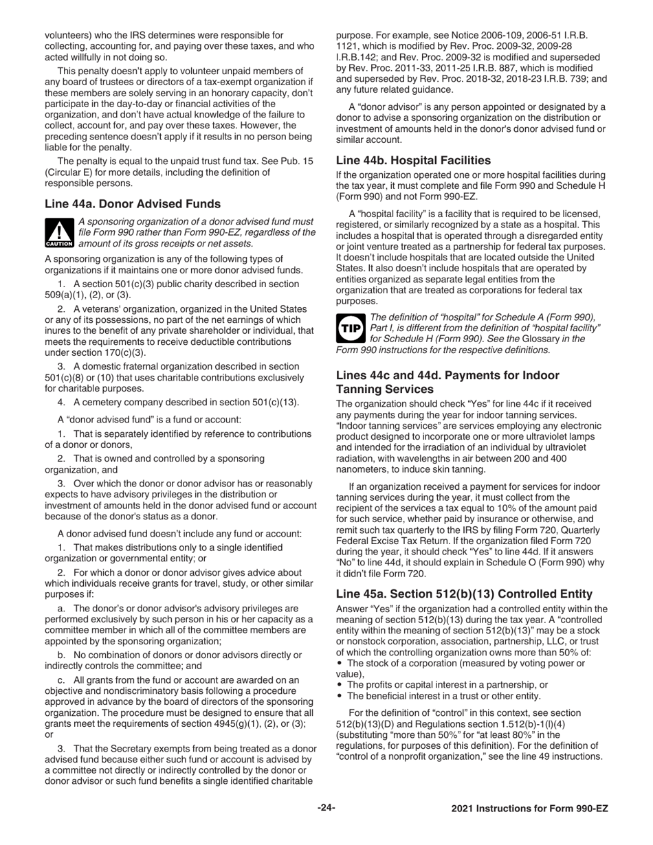 Instructions for IRS Form 990-EZ Short Form Return of Organization Exempt From Income Tax, Page 24
