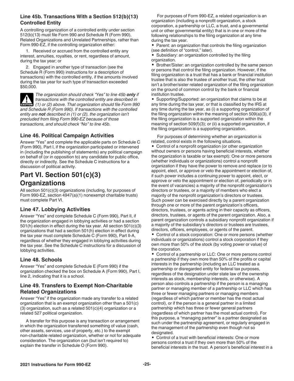Instructions for IRS Form 990-EZ Short Form Return of Organization Exempt From Income Tax, Page 25