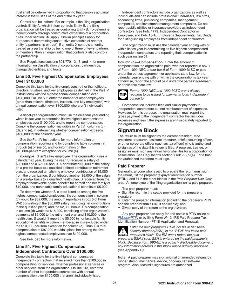 Instructions for IRS Form 990-EZ Short Form Return of Organization Exempt From Income Tax, Page 26