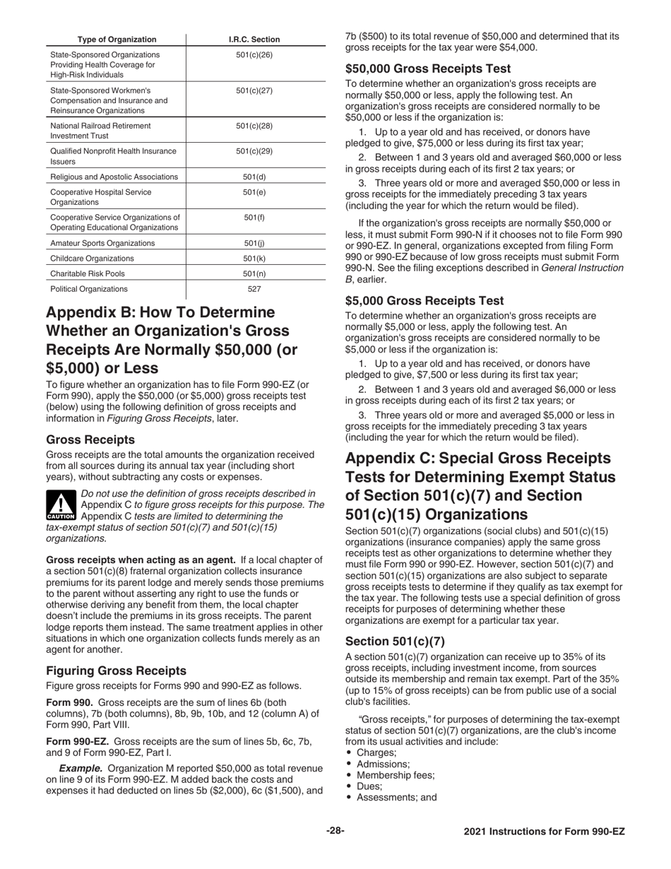 Instructions for IRS Form 990-EZ Short Form Return of Organization Exempt From Income Tax, Page 28
