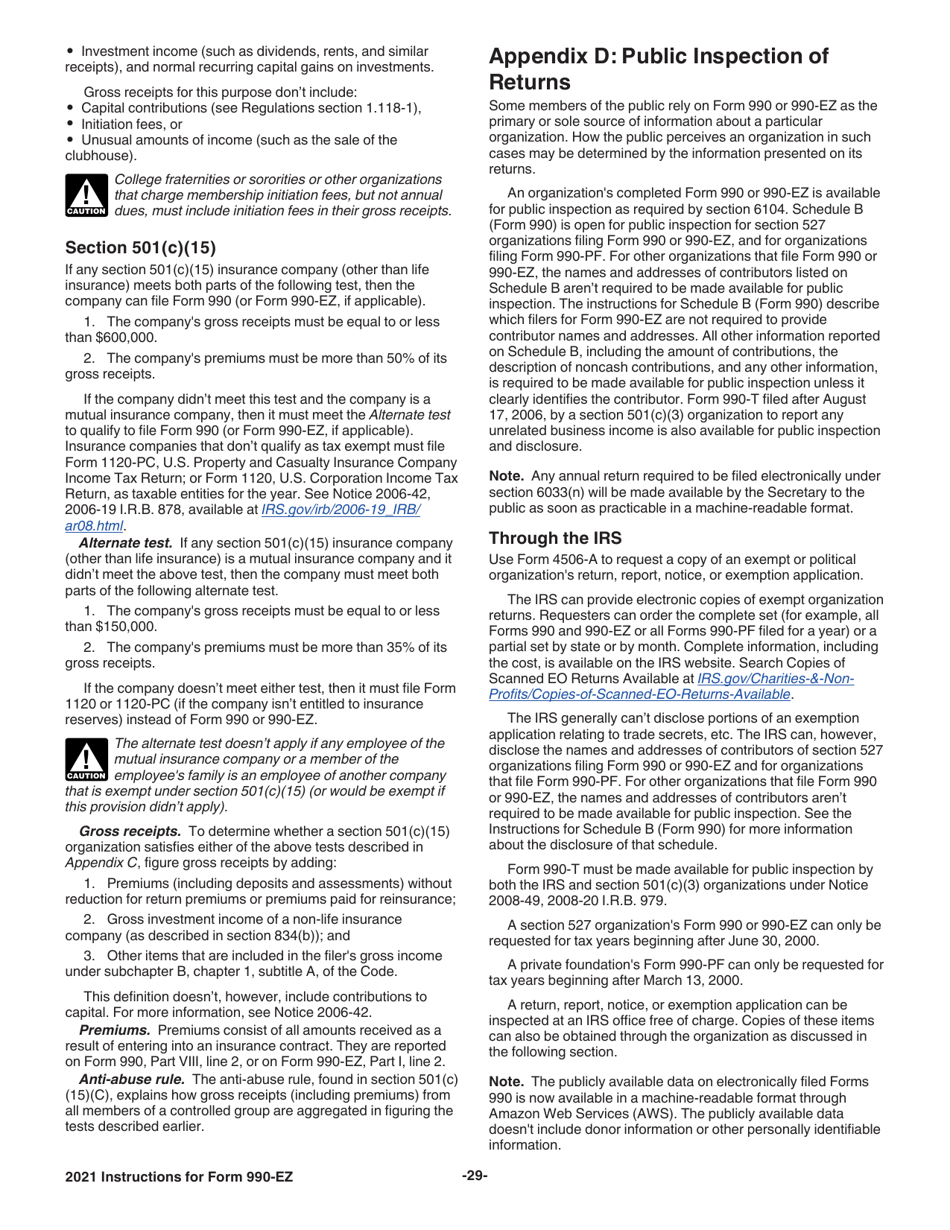 Instructions for IRS Form 990-EZ Short Form Return of Organization Exempt From Income Tax, Page 29