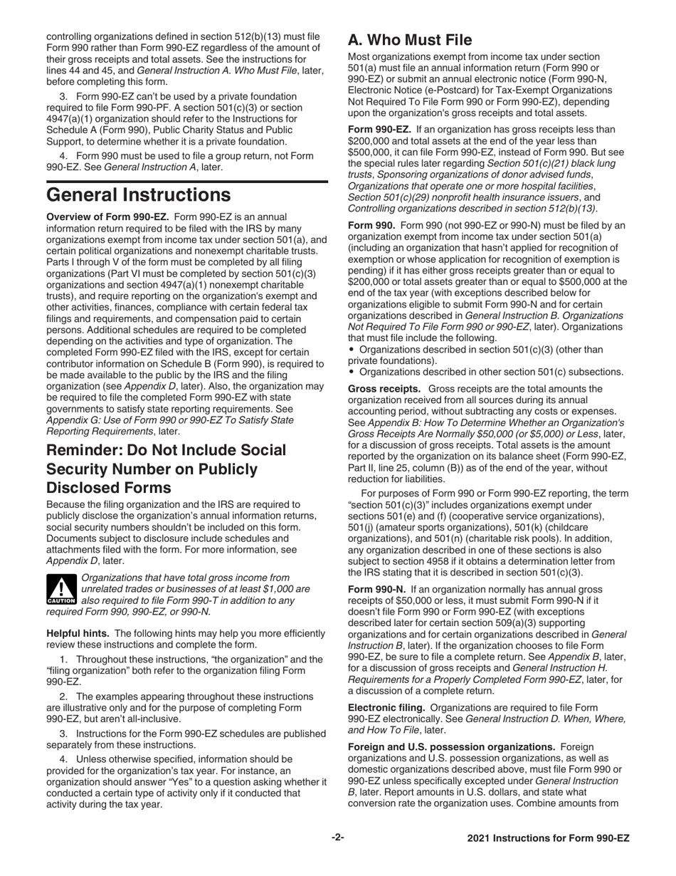 Instructions for IRS Form 990-EZ Short Form Return of Organization Exempt From Income Tax, Page 2