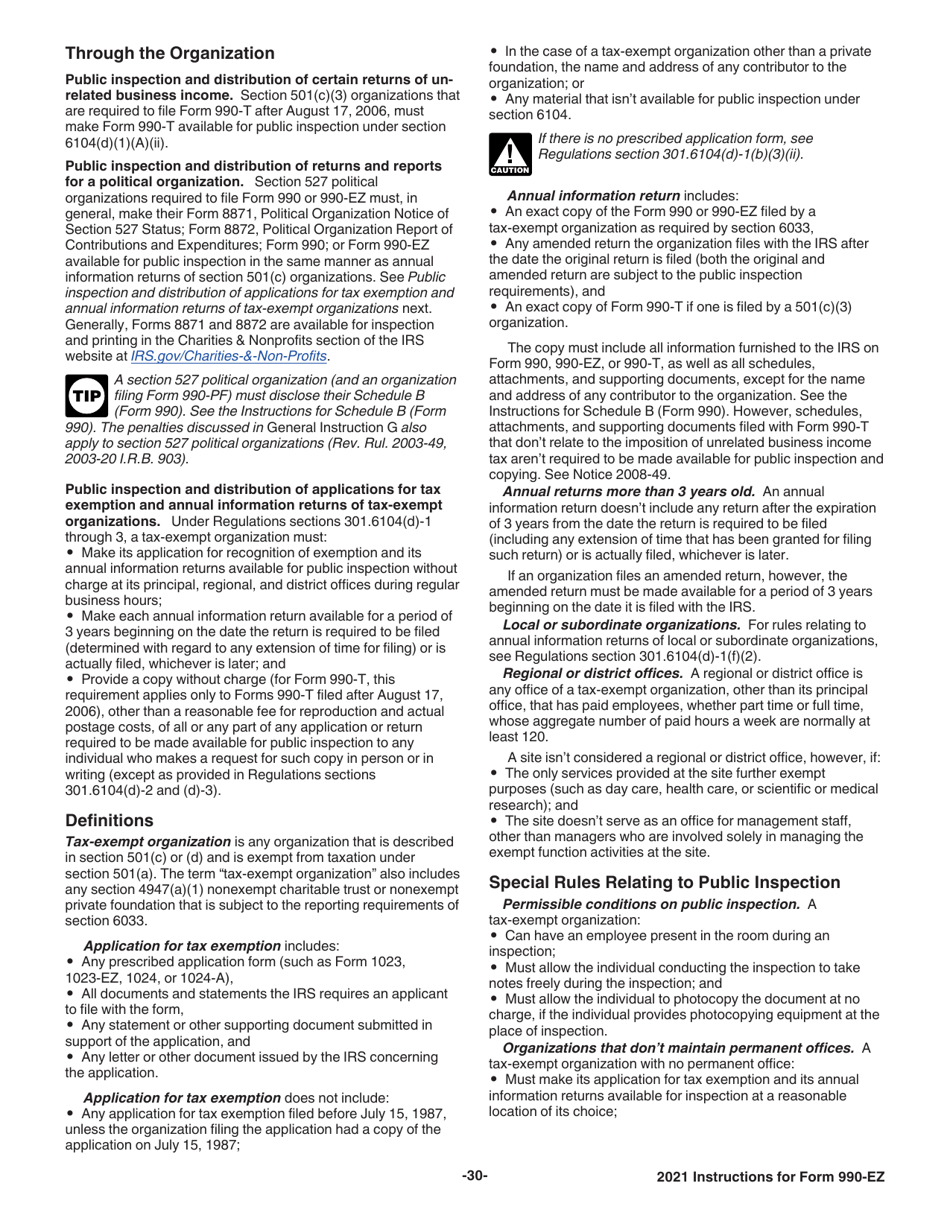 Instructions for IRS Form 990-EZ Short Form Return of Organization Exempt From Income Tax, Page 30