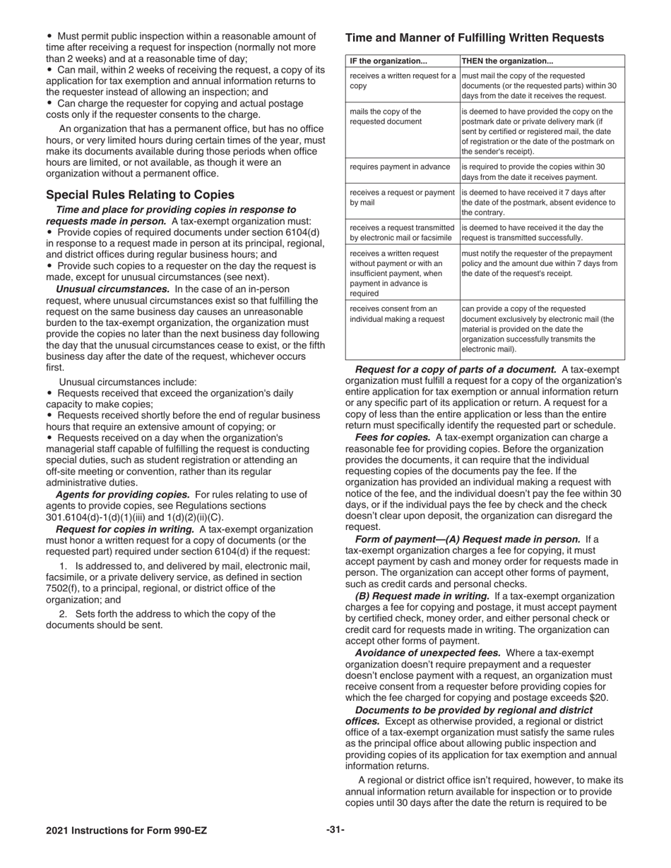 Instructions for IRS Form 990-EZ Short Form Return of Organization Exempt From Income Tax, Page 31