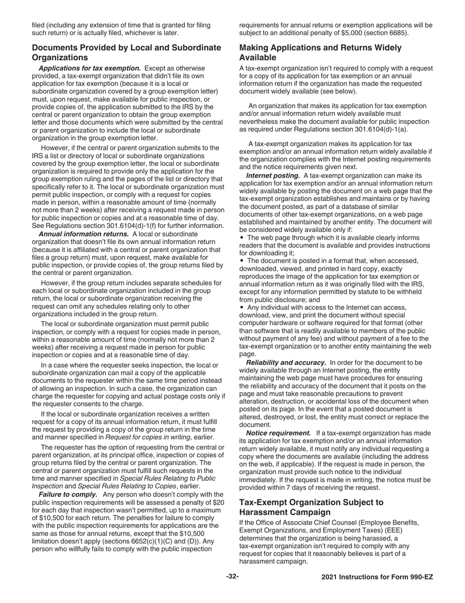 Instructions for IRS Form 990-EZ Short Form Return of Organization Exempt From Income Tax, Page 32