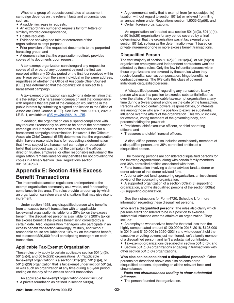 Instructions for IRS Form 990-EZ Short Form Return of Organization Exempt From Income Tax, Page 33