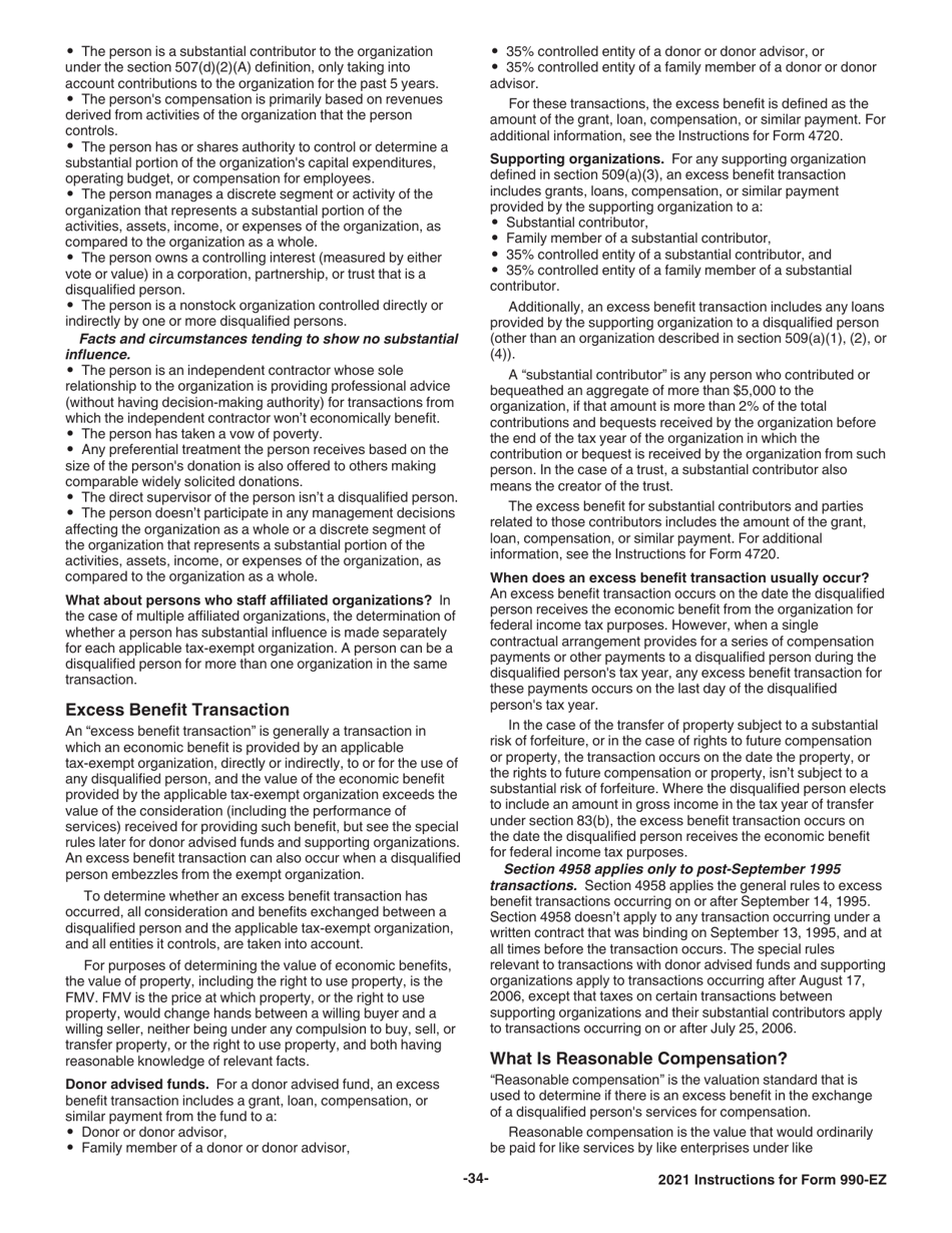 Instructions for IRS Form 990-EZ Short Form Return of Organization Exempt From Income Tax, Page 34