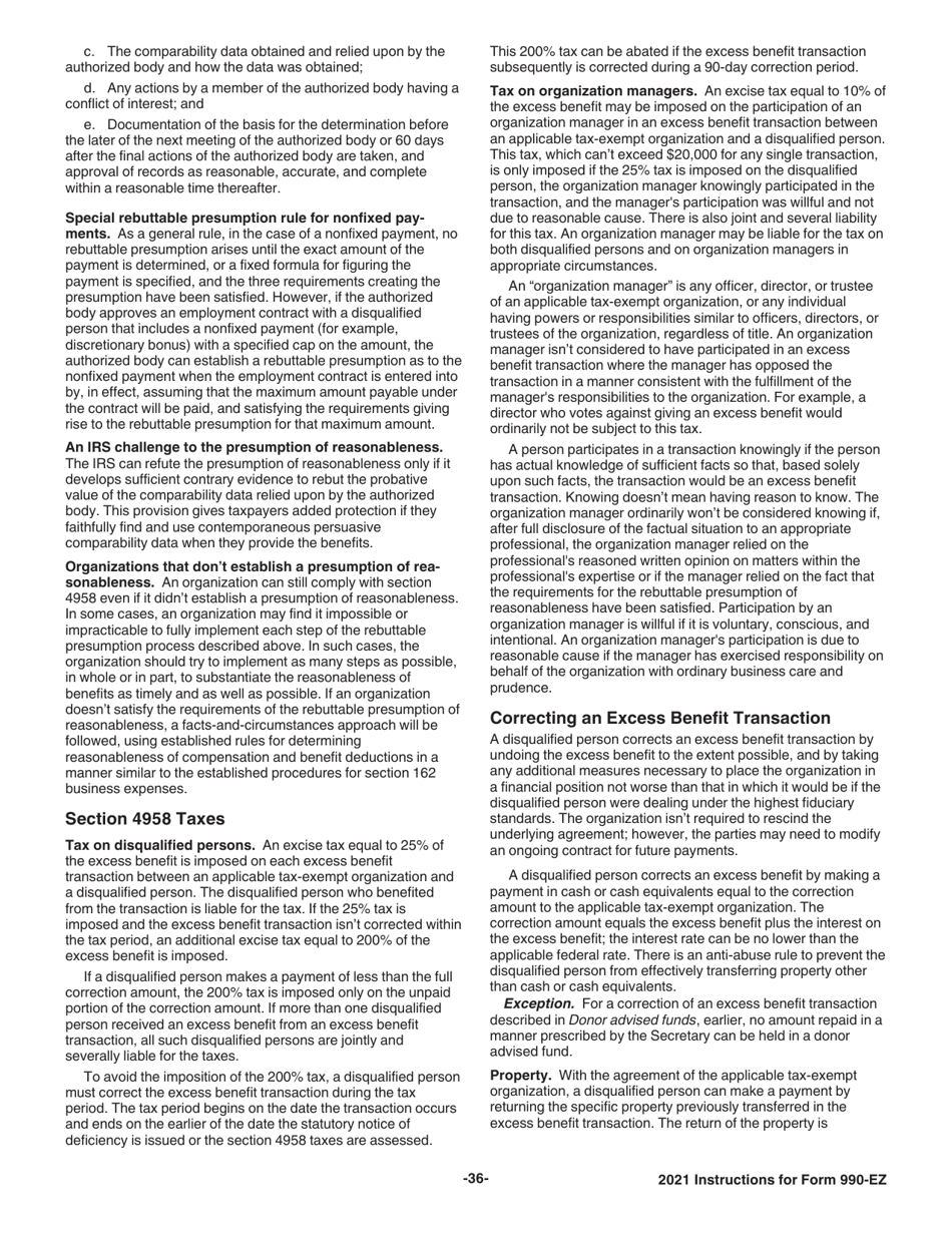 Instructions for IRS Form 990-EZ Short Form Return of Organization Exempt From Income Tax, Page 36