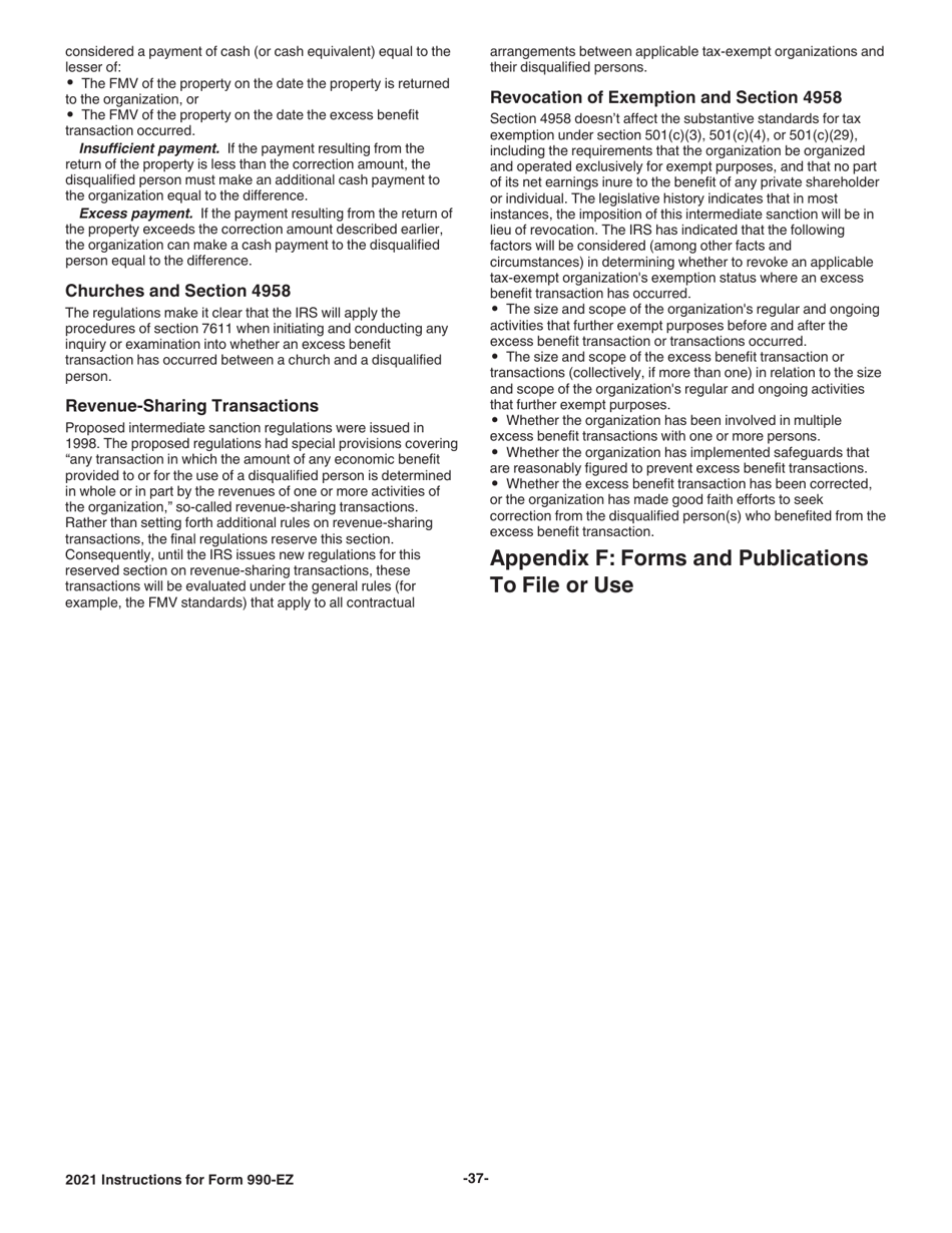 Instructions for IRS Form 990-EZ Short Form Return of Organization Exempt From Income Tax, Page 37