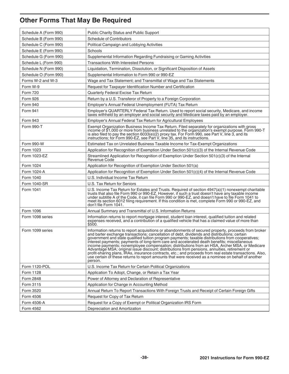 Instructions for IRS Form 990-EZ Short Form Return of Organization Exempt From Income Tax, Page 38