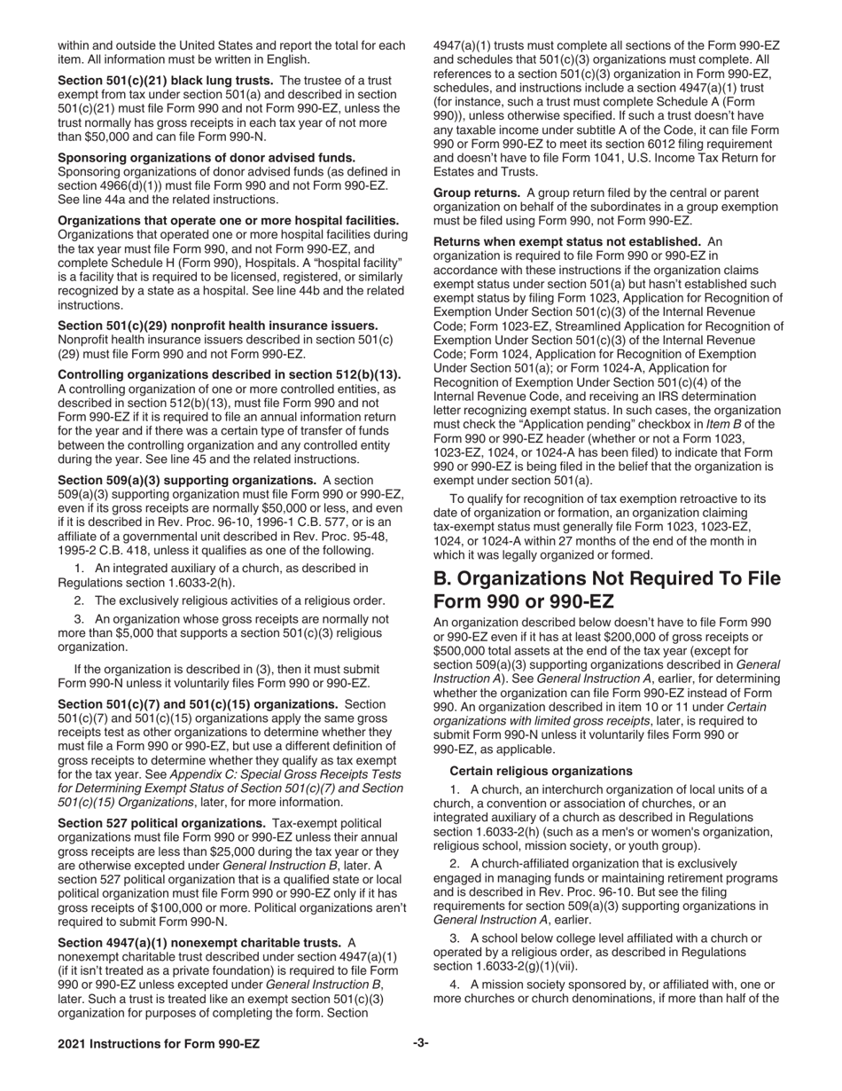 Instructions for IRS Form 990-EZ Short Form Return of Organization Exempt From Income Tax, Page 3