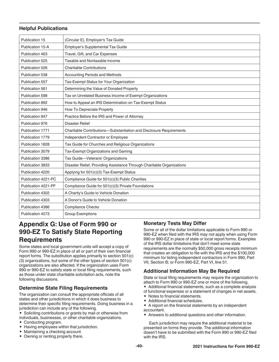 Instructions for IRS Form 990-EZ Short Form Return of Organization Exempt From Income Tax, Page 40