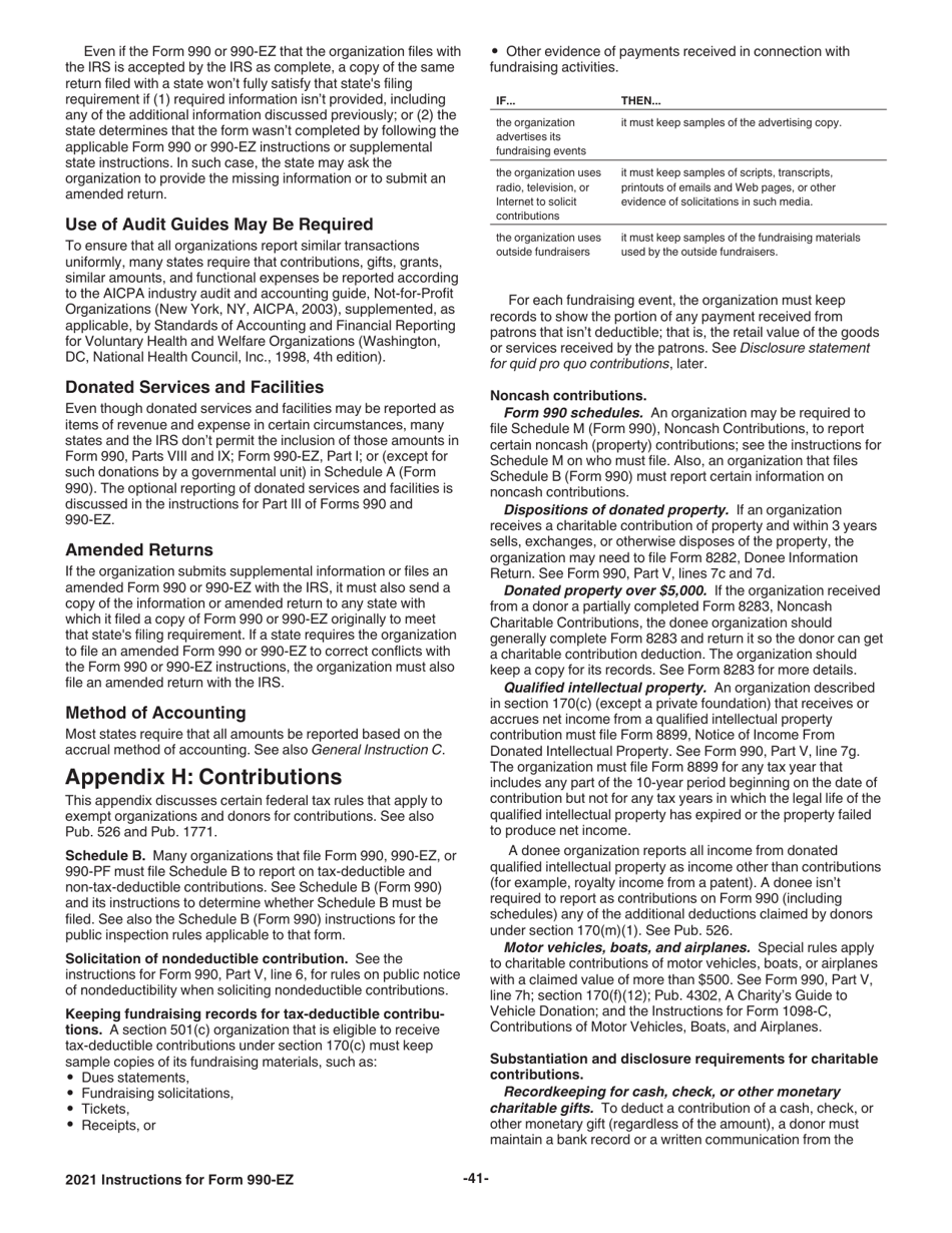 Instructions for IRS Form 990-EZ Short Form Return of Organization Exempt From Income Tax, Page 41