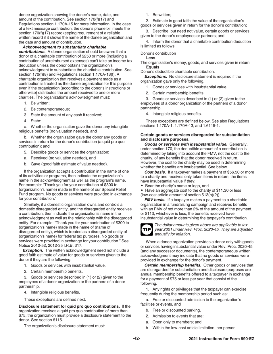 Instructions for IRS Form 990-EZ Short Form Return of Organization Exempt From Income Tax, Page 42