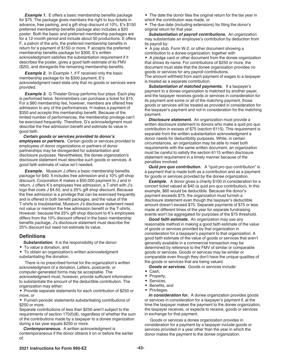 Instructions for IRS Form 990-EZ Short Form Return of Organization Exempt From Income Tax, Page 43