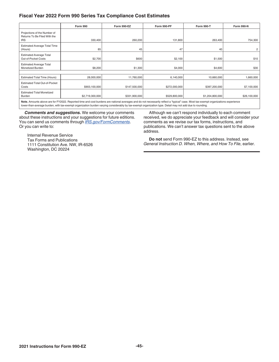 Instructions for IRS Form 990-EZ Short Form Return of Organization Exempt From Income Tax, Page 45