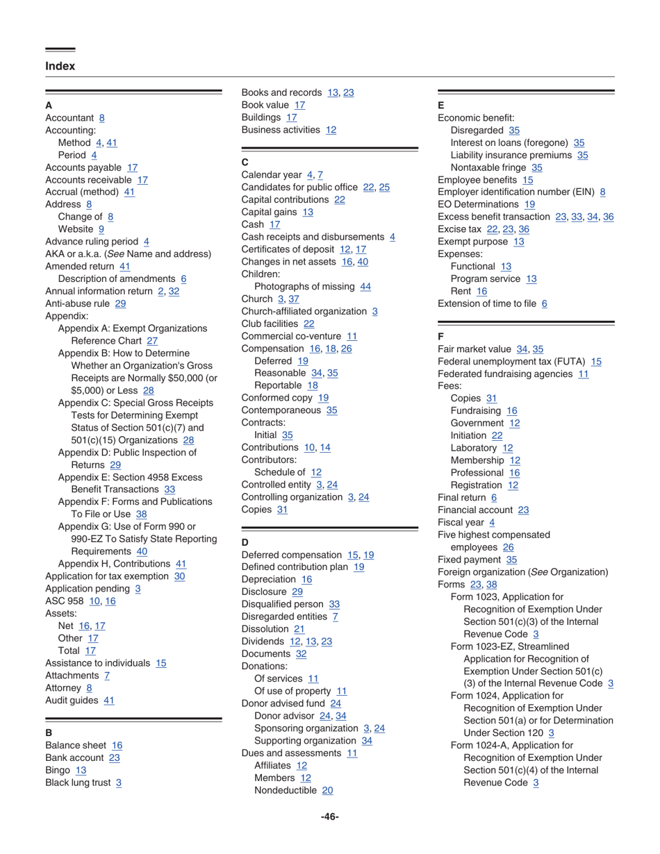 Instructions for IRS Form 990-EZ Short Form Return of Organization Exempt From Income Tax, Page 46