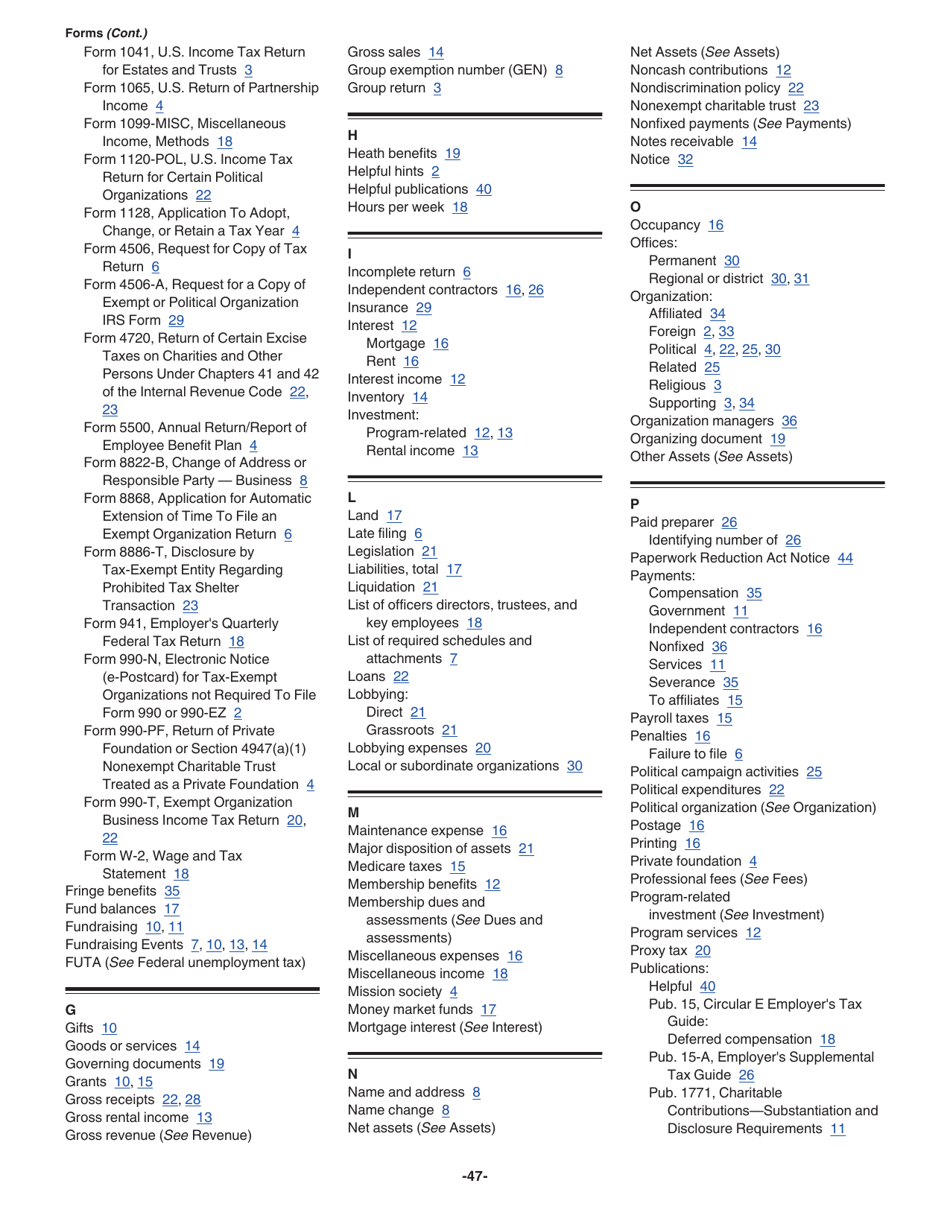 Instructions for IRS Form 990-EZ Short Form Return of Organization Exempt From Income Tax, Page 47