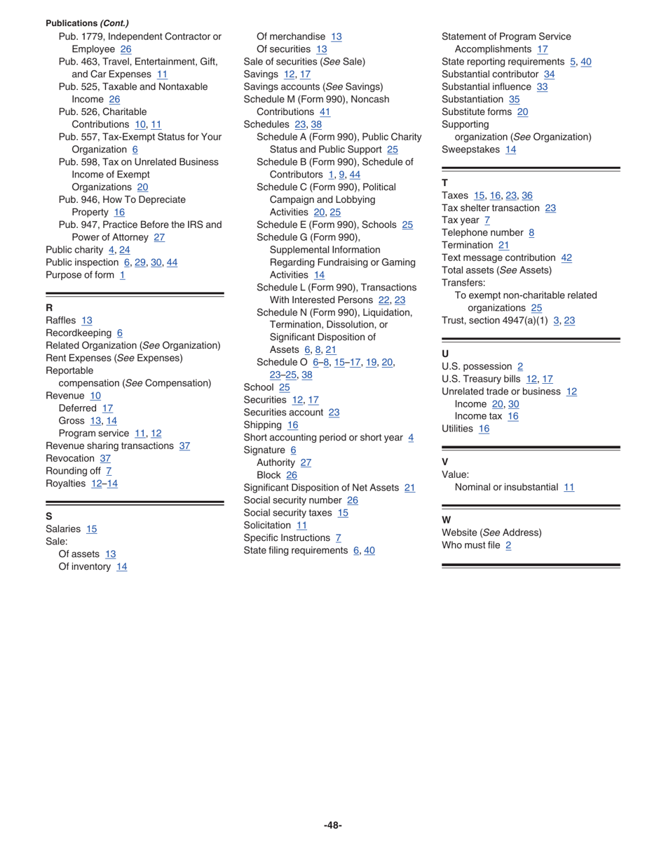 Instructions for IRS Form 990-EZ Short Form Return of Organization Exempt From Income Tax, Page 48