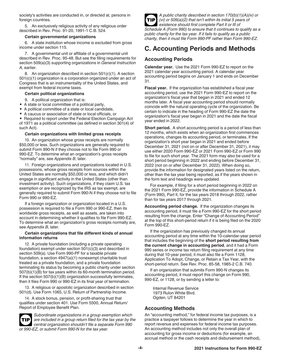 Instructions for IRS Form 990-EZ Short Form Return of Organization Exempt From Income Tax, Page 4