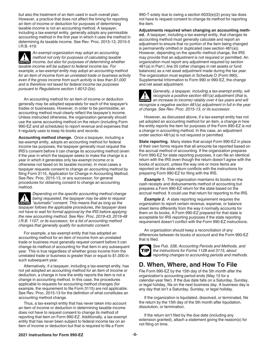 Instructions for IRS Form 990-EZ Short Form Return of Organization Exempt From Income Tax, Page 5