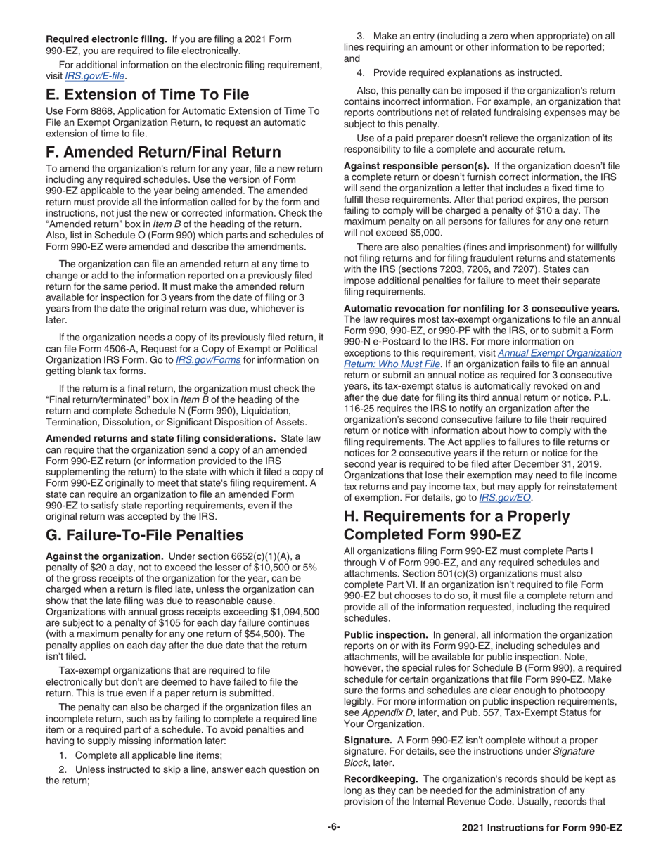 Instructions for IRS Form 990-EZ Short Form Return of Organization Exempt From Income Tax, Page 6