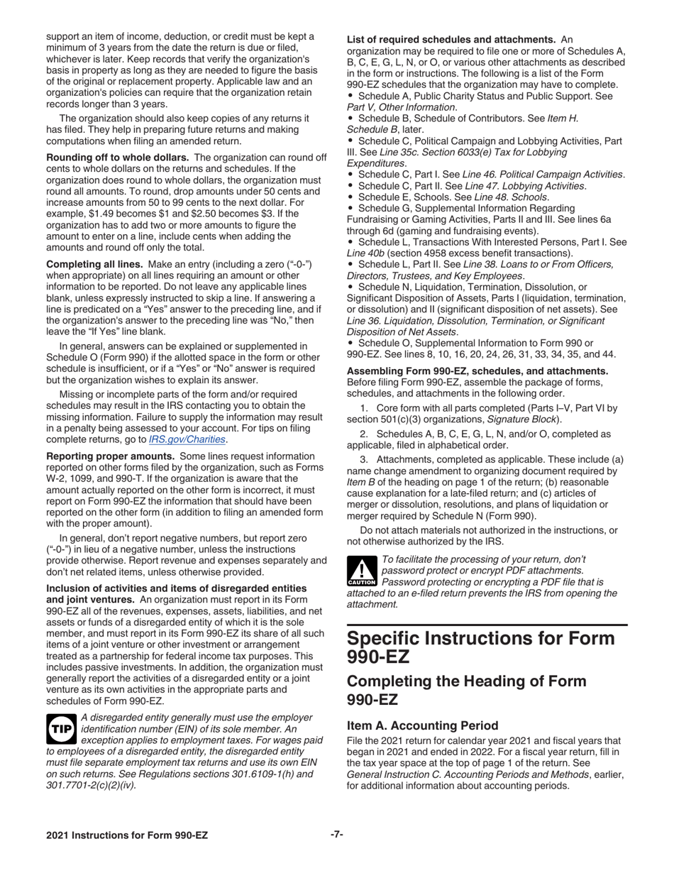 Instructions for IRS Form 990-EZ Short Form Return of Organization Exempt From Income Tax, Page 7