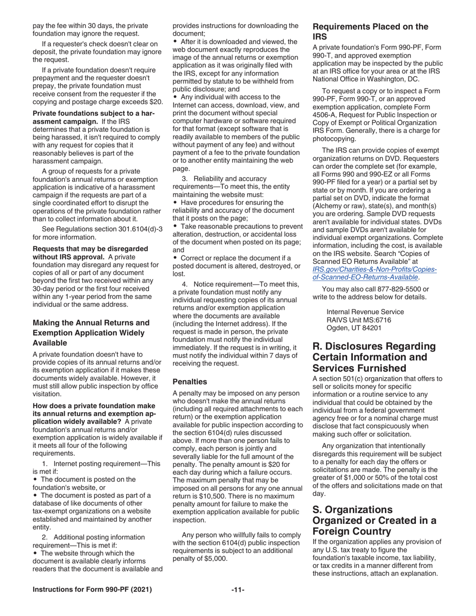 Instructions for IRS Form 990-PF Return of Private Foundation or Section 4947(A)(1) Nonexempt Charitable Trust Treated as a Private Foundation, Page 11