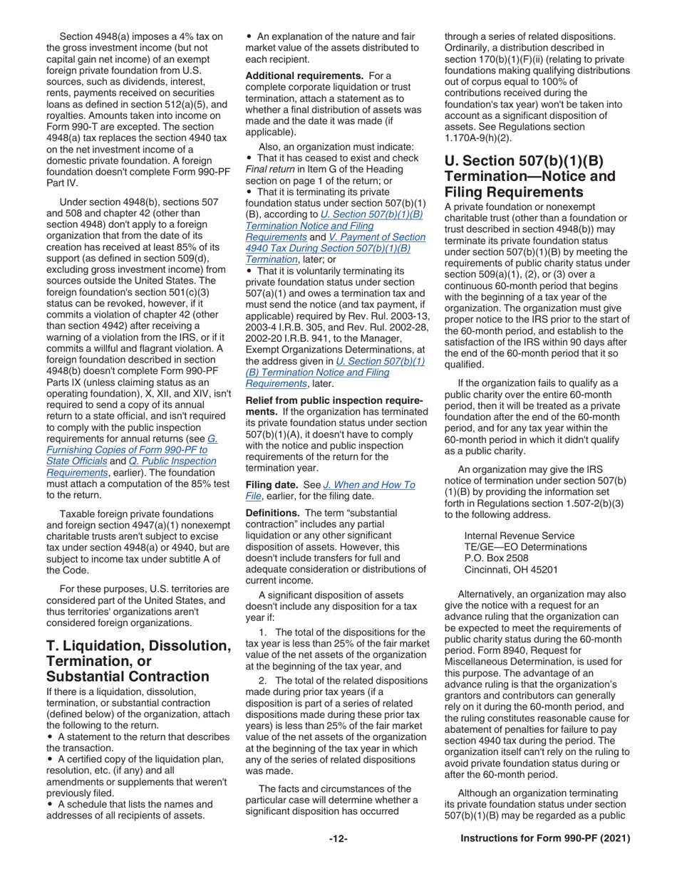 Instructions for IRS Form 990-PF Return of Private Foundation or Section 4947(A)(1) Nonexempt Charitable Trust Treated as a Private Foundation, Page 12