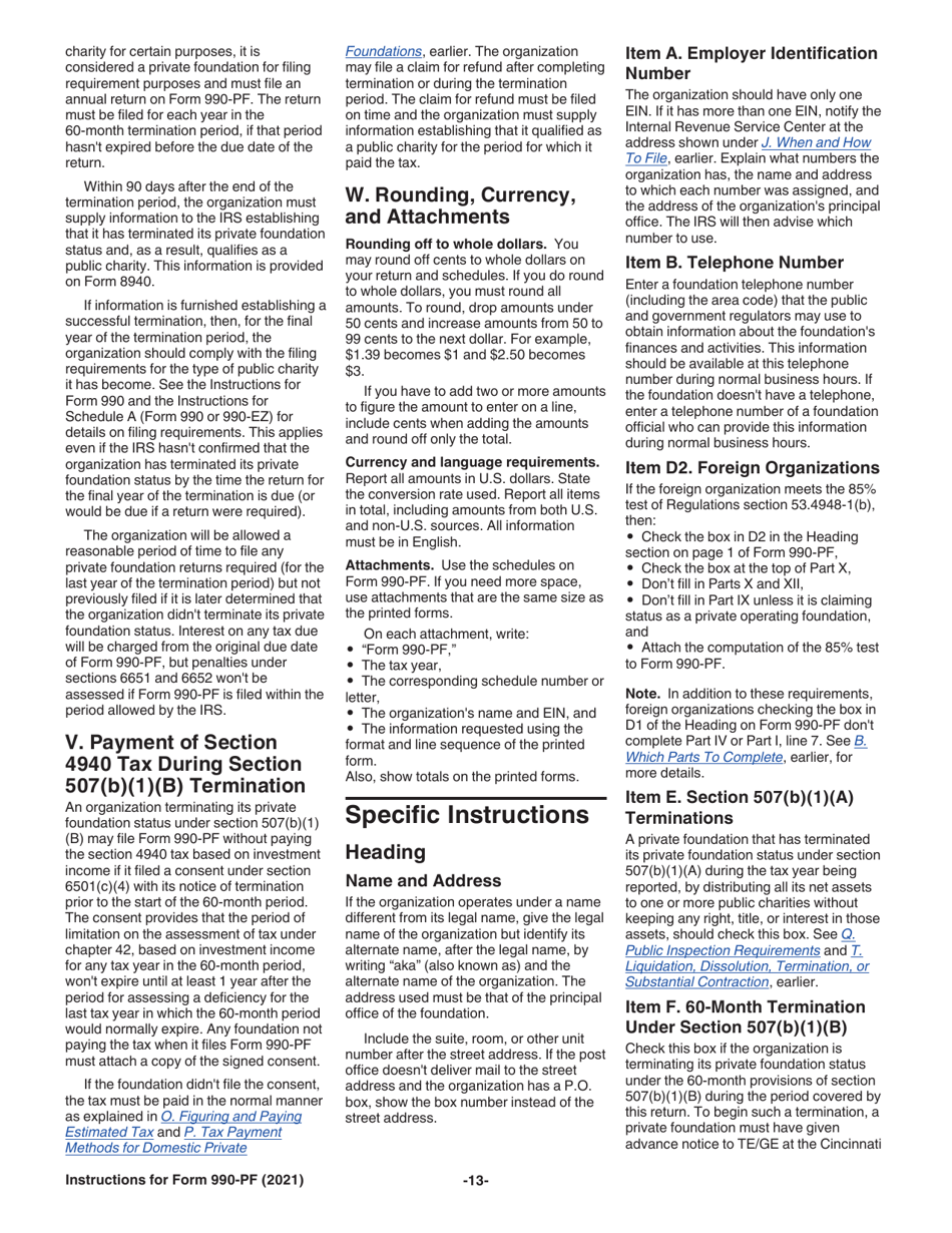 Instructions for IRS Form 990-PF Return of Private Foundation or Section 4947(A)(1) Nonexempt Charitable Trust Treated as a Private Foundation, Page 13