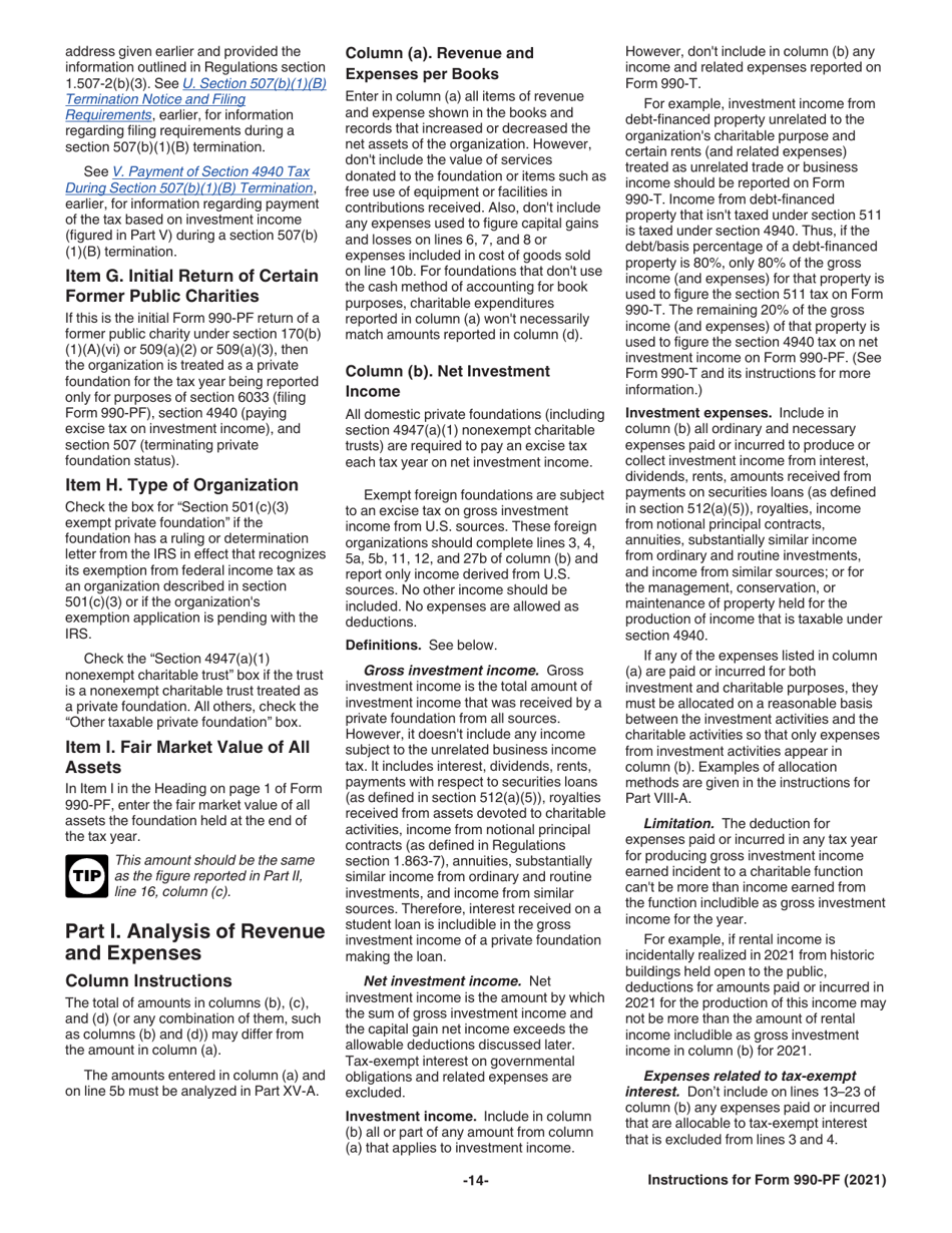 Instructions for IRS Form 990-PF Return of Private Foundation or Section 4947(A)(1) Nonexempt Charitable Trust Treated as a Private Foundation, Page 14