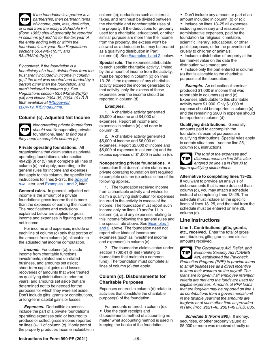 Instructions for IRS Form 990-PF Return of Private Foundation or Section 4947(A)(1) Nonexempt Charitable Trust Treated as a Private Foundation, Page 15