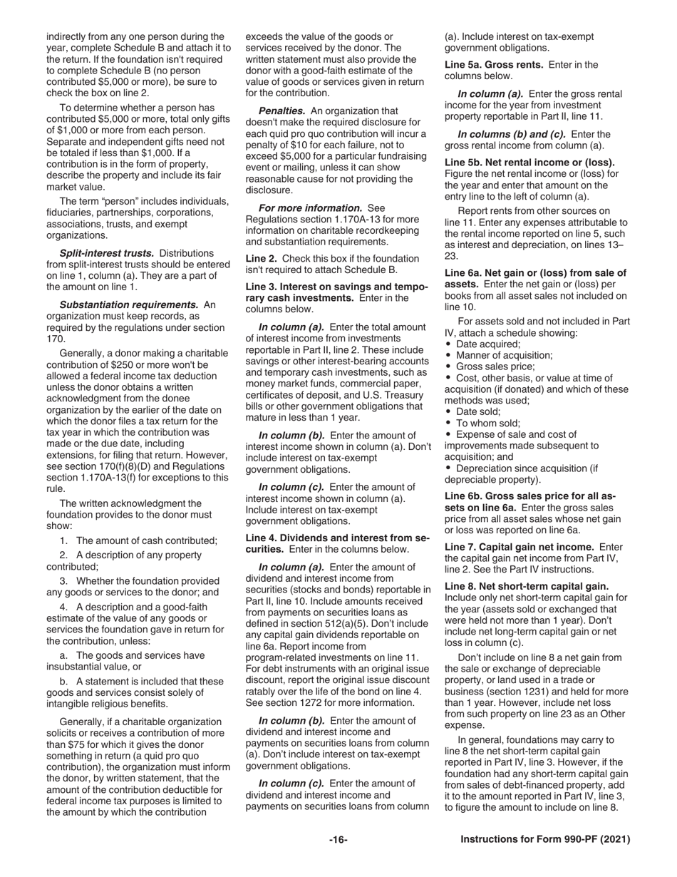 Instructions for IRS Form 990-PF Return of Private Foundation or Section 4947(A)(1) Nonexempt Charitable Trust Treated as a Private Foundation, Page 16