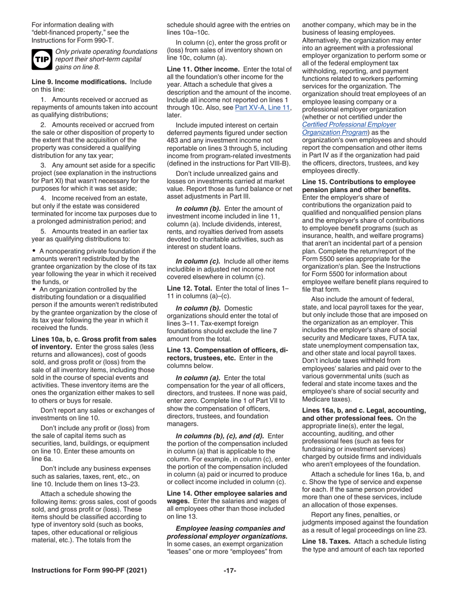 Instructions for IRS Form 990-PF Return of Private Foundation or Section 4947(A)(1) Nonexempt Charitable Trust Treated as a Private Foundation, Page 17