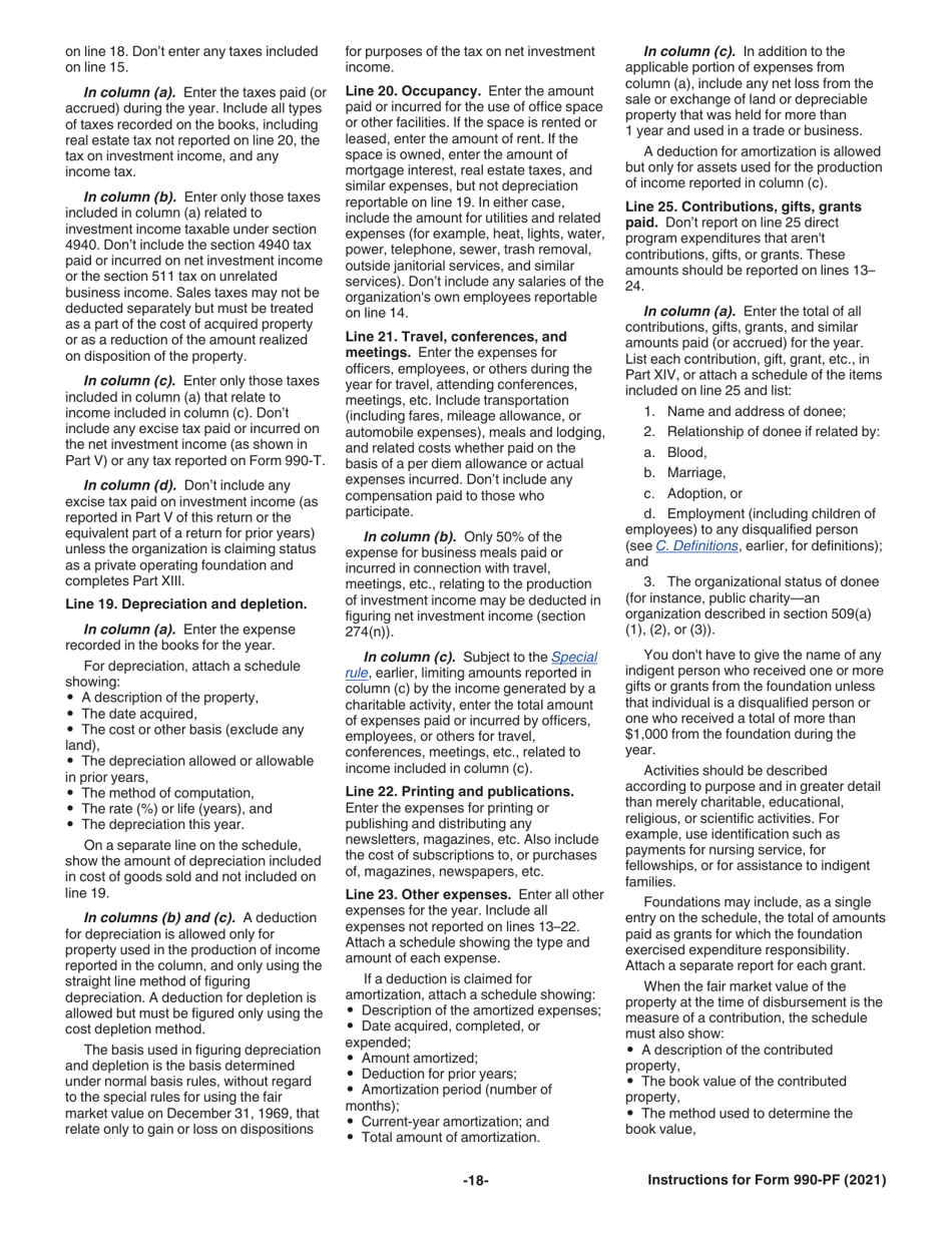 Instructions for IRS Form 990-PF Return of Private Foundation or Section 4947(A)(1) Nonexempt Charitable Trust Treated as a Private Foundation, Page 18