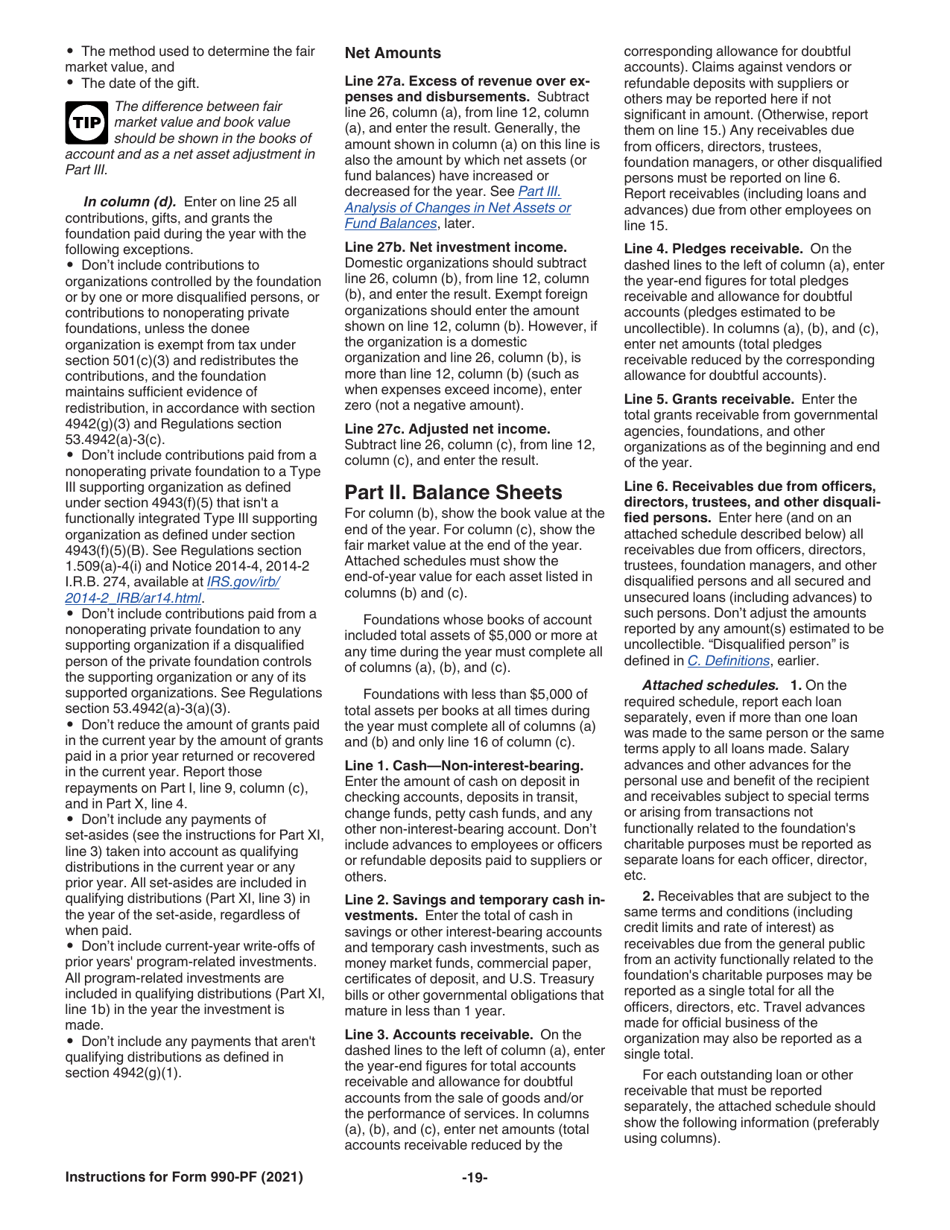 Instructions for IRS Form 990-PF Return of Private Foundation or Section 4947(A)(1) Nonexempt Charitable Trust Treated as a Private Foundation, Page 19