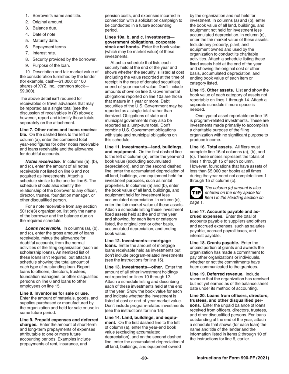 Instructions for IRS Form 990-PF Return of Private Foundation or Section 4947(A)(1) Nonexempt Charitable Trust Treated as a Private Foundation, Page 20