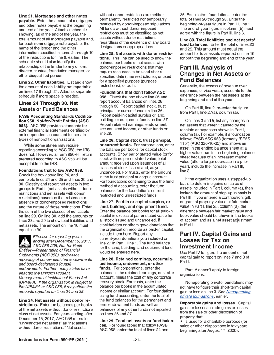 Instructions for IRS Form 990-PF Return of Private Foundation or Section 4947(A)(1) Nonexempt Charitable Trust Treated as a Private Foundation, Page 21