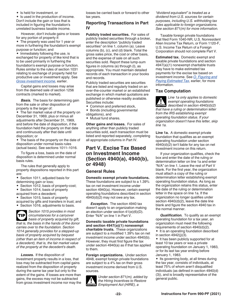 Instructions for IRS Form 990-PF Return of Private Foundation or Section 4947(A)(1) Nonexempt Charitable Trust Treated as a Private Foundation, Page 22