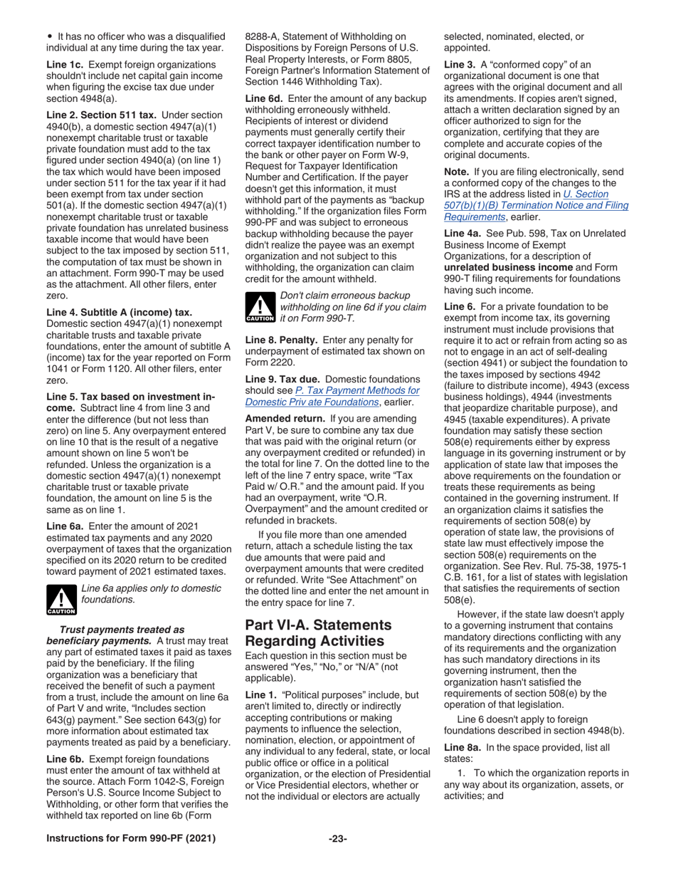 Instructions for IRS Form 990-PF Return of Private Foundation or Section 4947(A)(1) Nonexempt Charitable Trust Treated as a Private Foundation, Page 23