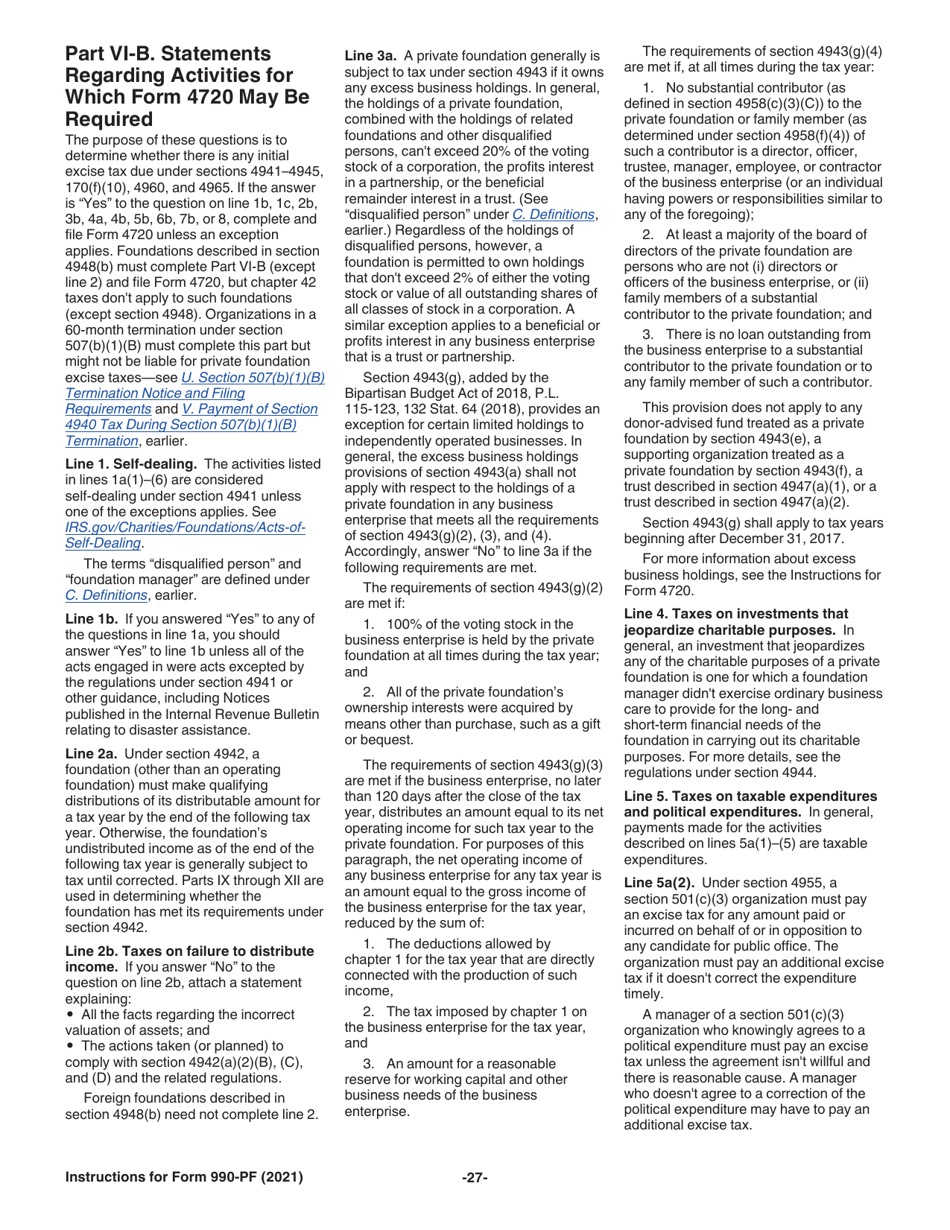 Instructions for IRS Form 990-PF Return of Private Foundation or Section 4947(A)(1) Nonexempt Charitable Trust Treated as a Private Foundation, Page 27