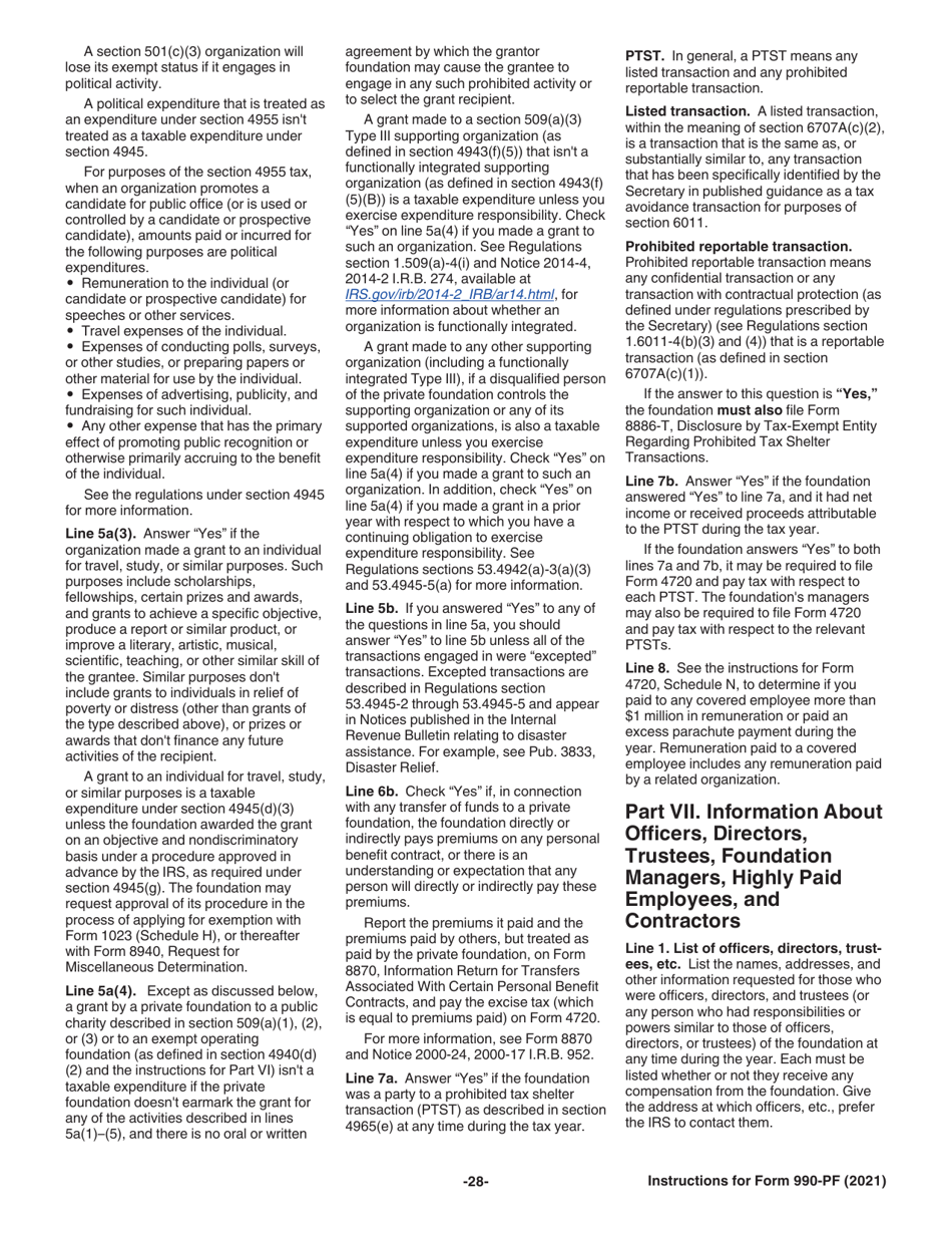 Instructions for IRS Form 990-PF Return of Private Foundation or Section 4947(A)(1) Nonexempt Charitable Trust Treated as a Private Foundation, Page 28