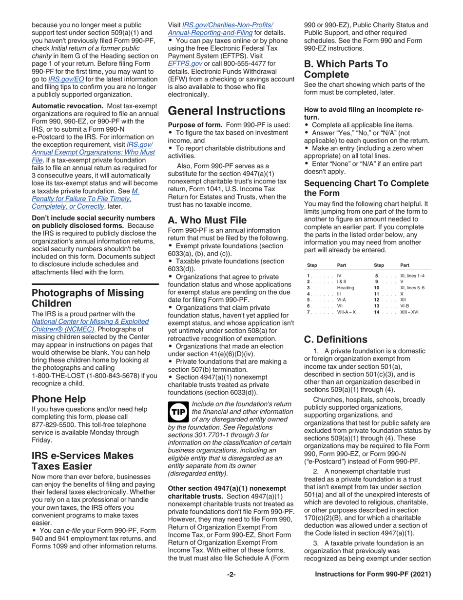 Instructions for IRS Form 990-PF Return of Private Foundation or Section 4947(A)(1) Nonexempt Charitable Trust Treated as a Private Foundation, Page 2