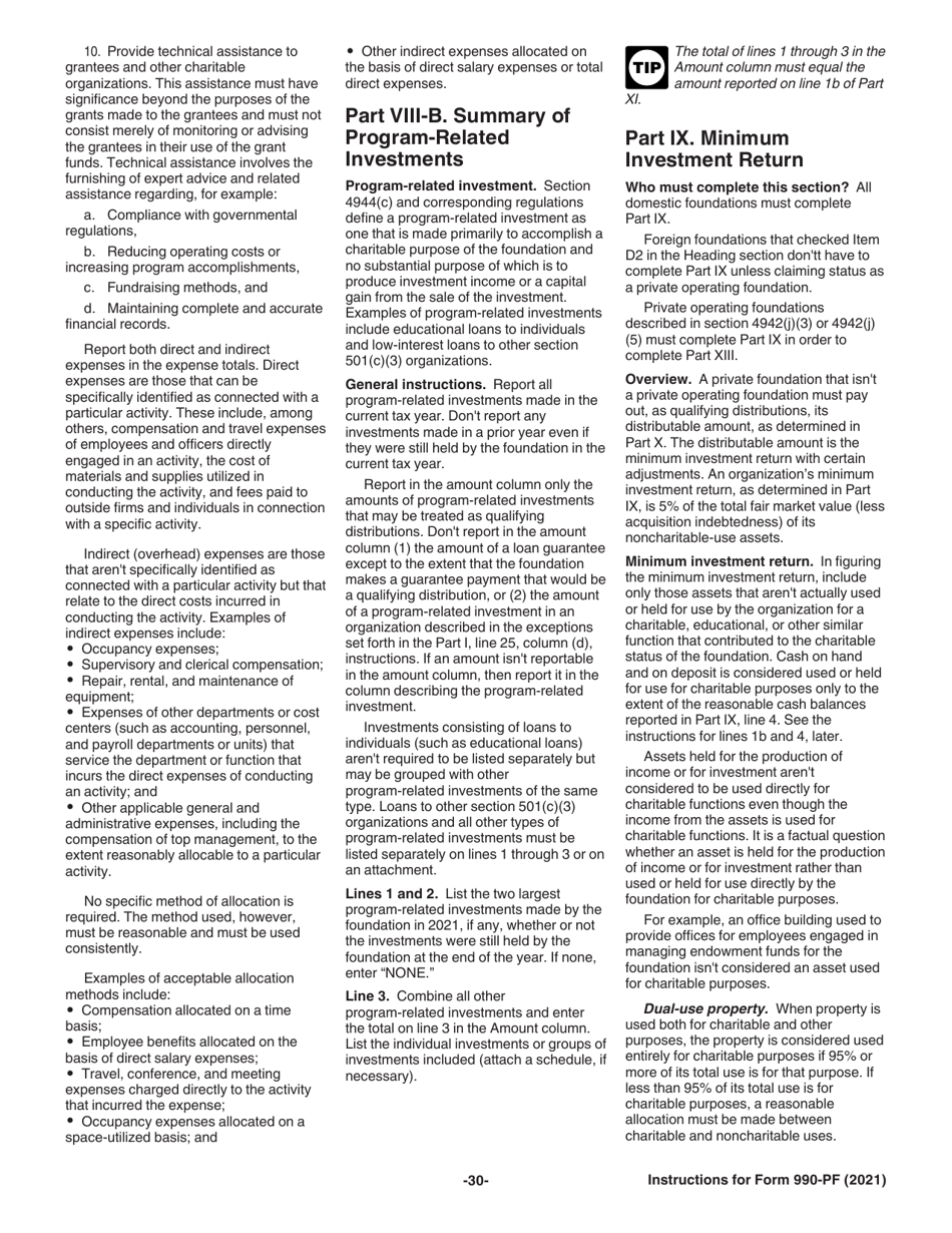 Instructions for IRS Form 990-PF Return of Private Foundation or Section 4947(A)(1) Nonexempt Charitable Trust Treated as a Private Foundation, Page 30
