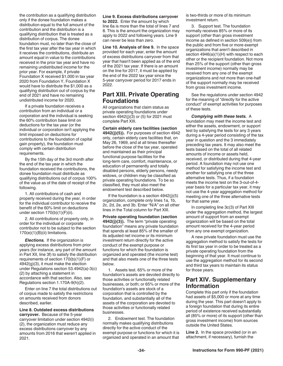 Instructions for IRS Form 990-PF Return of Private Foundation or Section 4947(A)(1) Nonexempt Charitable Trust Treated as a Private Foundation, Page 34