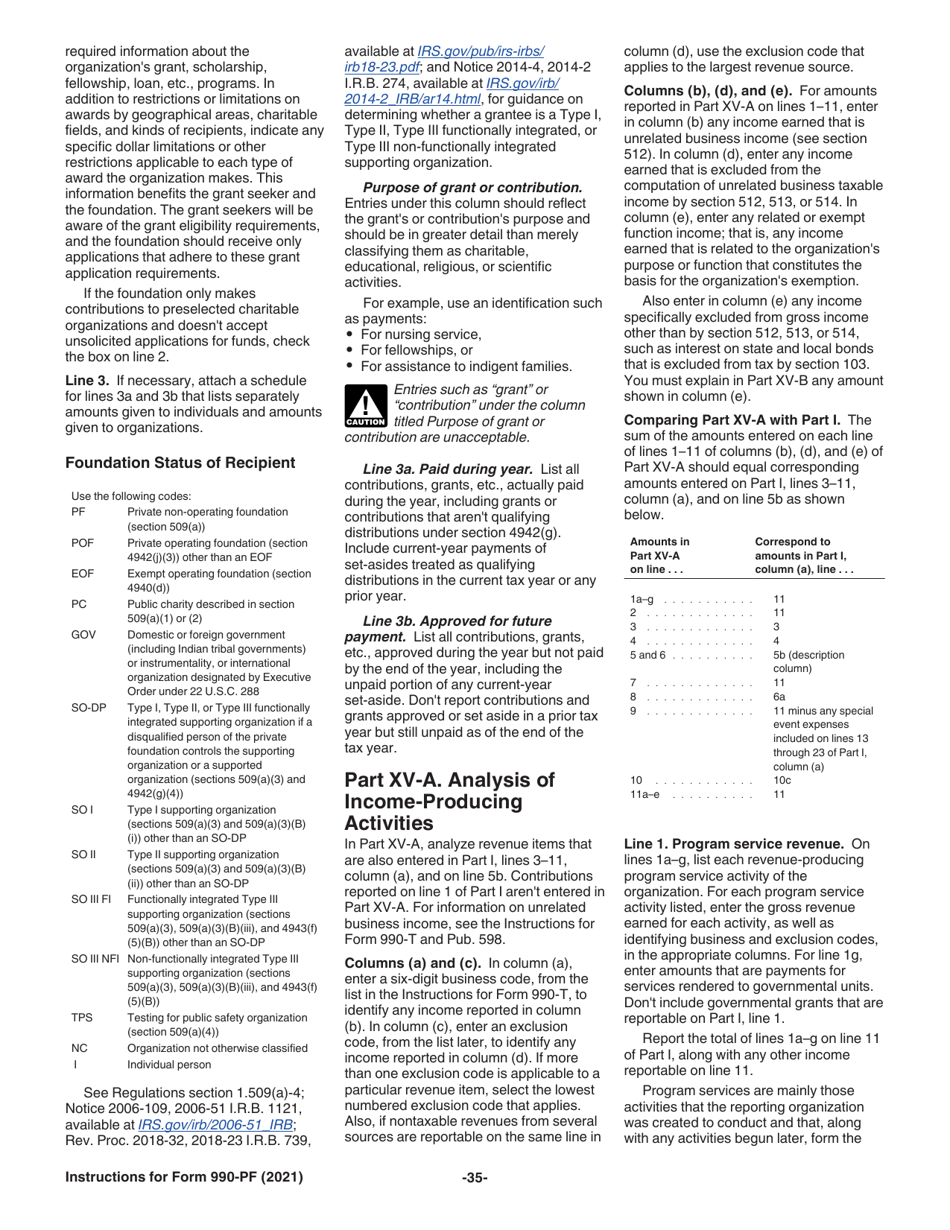 Instructions for IRS Form 990-PF Return of Private Foundation or Section 4947(A)(1) Nonexempt Charitable Trust Treated as a Private Foundation, Page 35