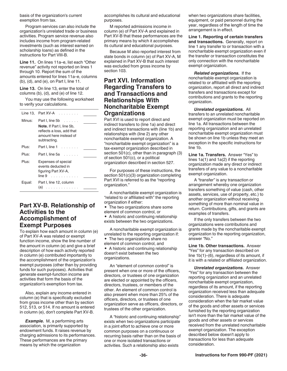 Instructions for IRS Form 990-PF Return of Private Foundation or Section 4947(A)(1) Nonexempt Charitable Trust Treated as a Private Foundation, Page 36